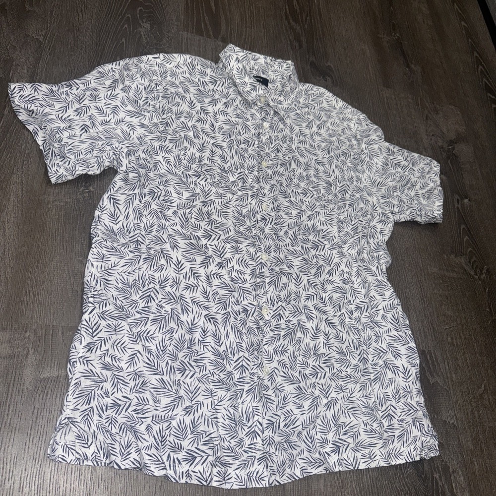Theory Men 100% Linen Palm Leaf Print Short Sleeve Button Shirt S Floral EUC